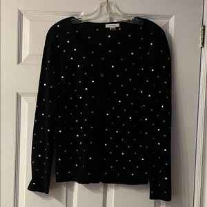 Dress Barn Black Cardigan with Multicolor Dots